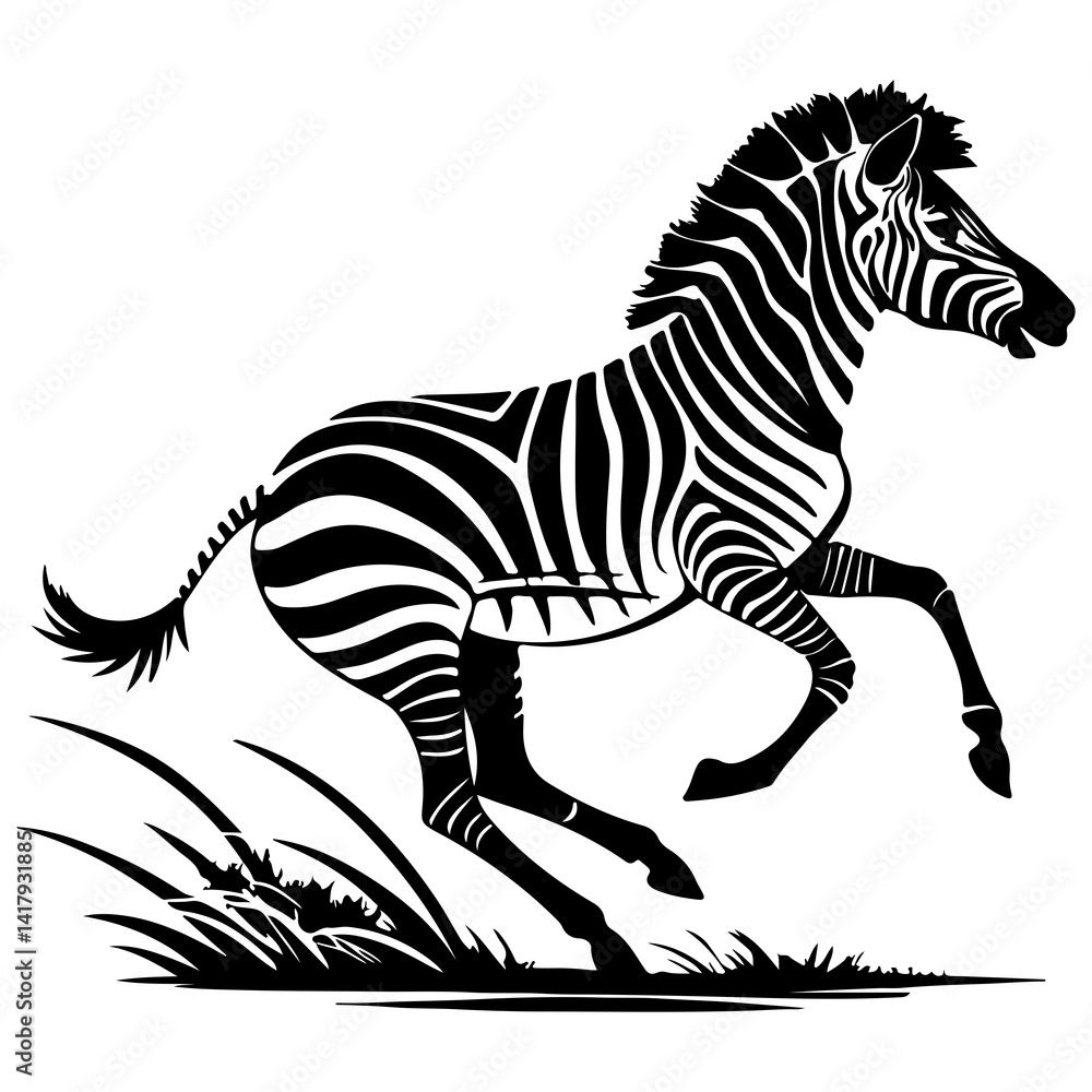 Poster running zebra and stand zebra animal vector silhouette isolated white background black silhouette of