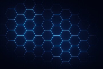 Blue hexagon mesh on dark tech backdrop, modern geometric background with light effects and cyber theme