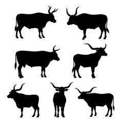 silhouettes of cows, silhouettes of animals