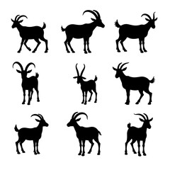 Set of animals, goat vector silhouettes