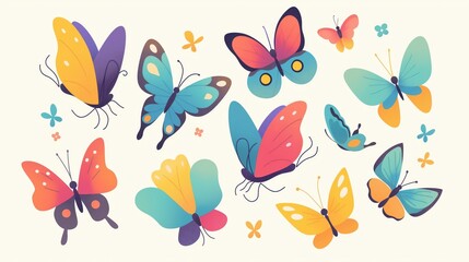 Bright Colorful Butterflies on Cream Background