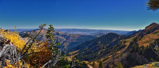 Box Elder Peak hiking views from trail, American Fork Canyon. Lone Peak, Mt Timpanogos, Wasatch...