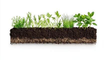 Flat Design Soil Profile Showcasing Various Plants Growing Above Dark Rich Topsoil with Organic Texture