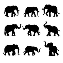 Elephants silhouettes vector, Set elephant silhouettes