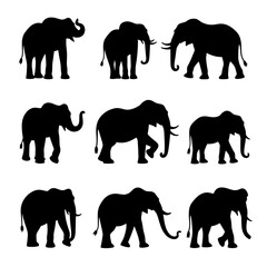 Elephants silhouettes vector, Set elephant silhouettes