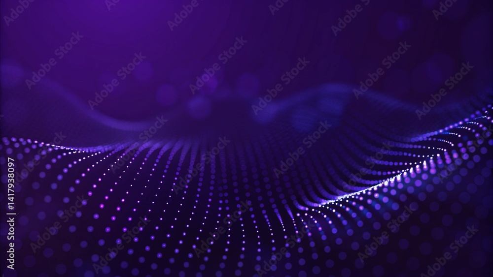 Aufkleber Particle stream. Purple background with many glowing particles. Information technology background. 3d rendering. Futuristic data flow concept with digital wave pattern and abstract light motion.