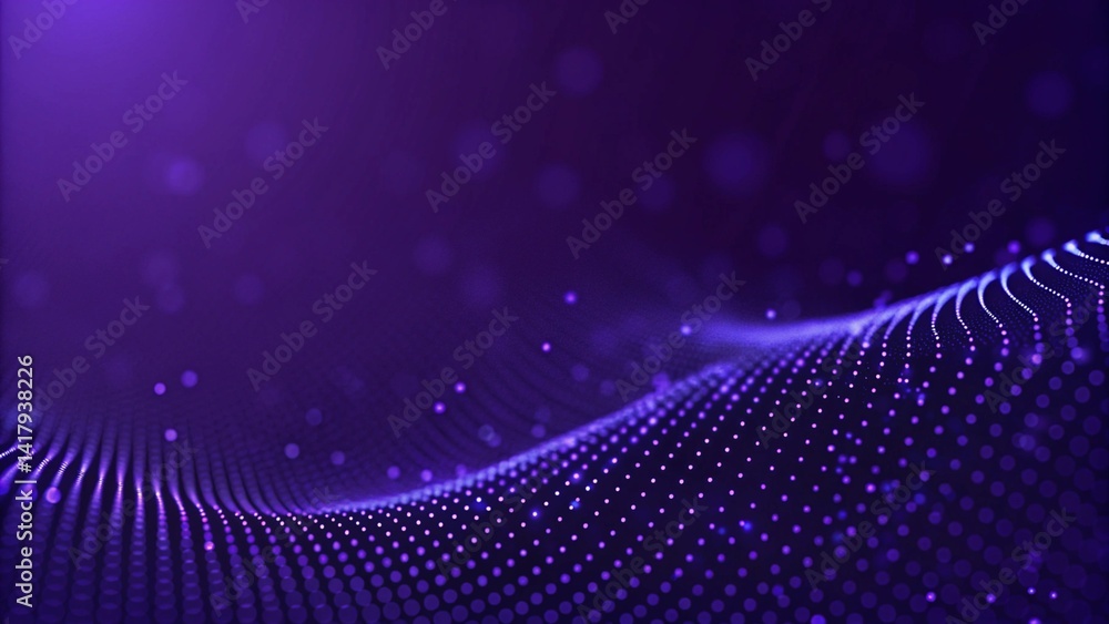 Aufkleber Particle stream. Purple background with many glowing particles. Information technology background. 3d rendering. Futuristic data flow concept with digital wave pattern and abstract light motion.