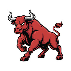 Vector cartoon illustration of a red bull on a white background