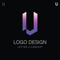 Isometric Letter U Logo Design illustration Concept, Geometric Style Alphabet Type Initial, Creative Corporate Identity Brand for a Tech or Marketing Company 