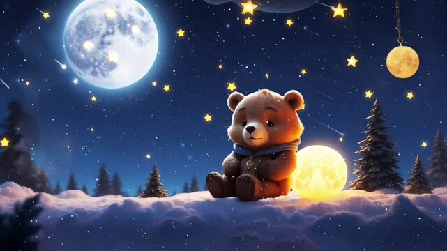 bear on the moon 4K loop lullaby