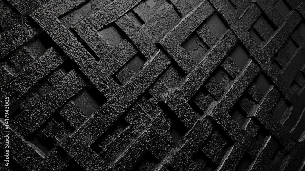 Poster abstract black background with intersecting diagonal textures, bold and sophisticated.