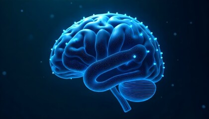 Obraz premium A human brain made of blue lines and dots, neural network, artificial intelligence, dark blue background
