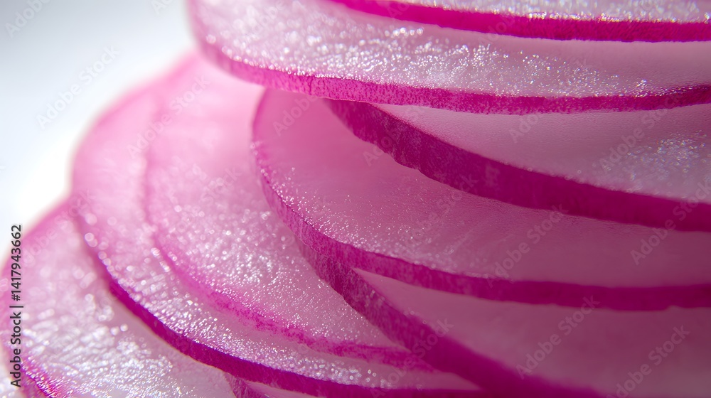 Aufkleber close-up of thinly sliced red radishes, showcasing their vibrant color and texture. the translucent 