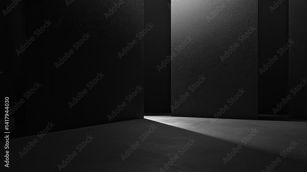 Poster minimalist black background with subtle diagonal gradients and light reflections.