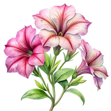 pink petunia flowers watercolor painting white background clip art preview