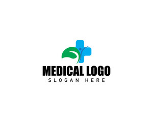 Medical Logo With People, Leaf And Crosses Logo Icon