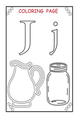 Coloring page for kids learning letter J