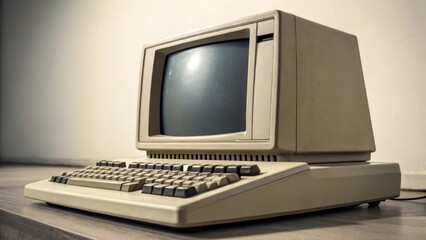 Vintage Computer Monitor and Keyboard on Table