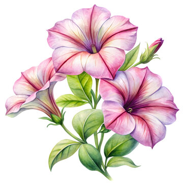 pink petunia flowers watercolor painting clip art preview