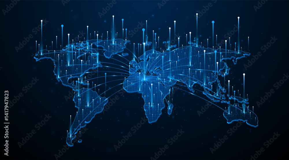 Poster Global connection network background. World map. Internet technology concept or global communication.	