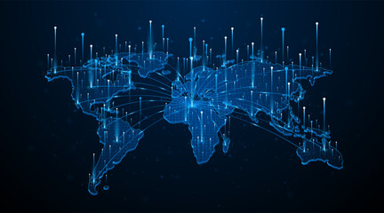 Global connection network background. World map. Internet technology concept or global communication.	