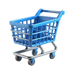 3d blue shopping cart icon isolated on transparent background. Png