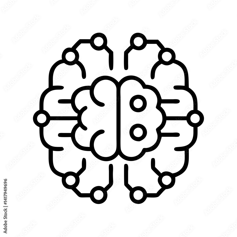 Poster brain ai neural network artificial intelligence machine learning deep learning technology icon vecto
