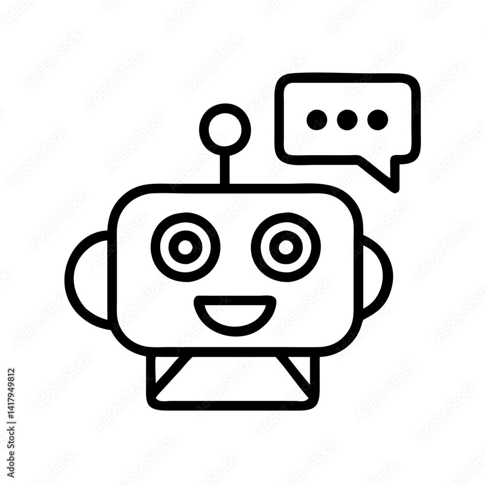 Poster outline robot chatbot icon with speech bubble ai assistant digital technology automation support