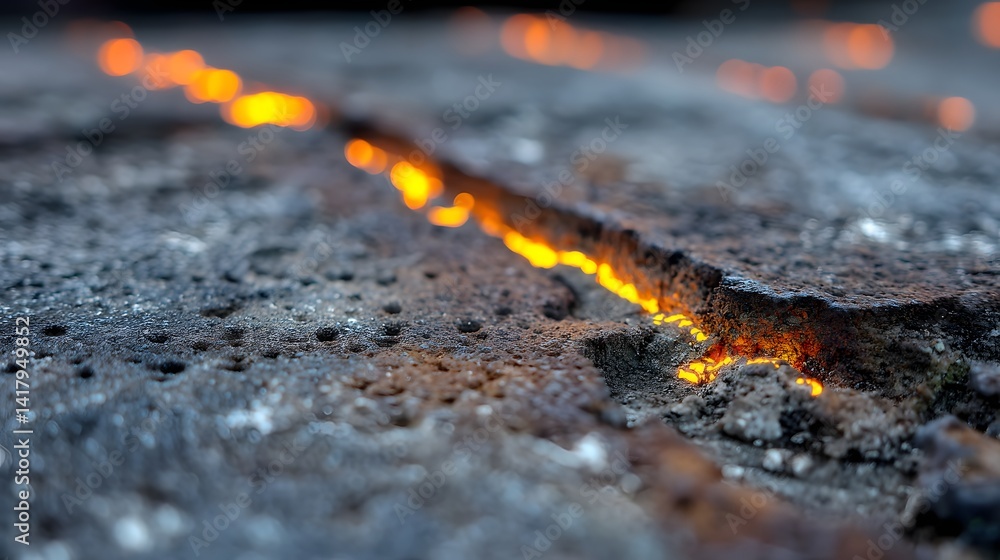 Poster view of the intense heat and textures created during the welding process with a bright glowing seam 
