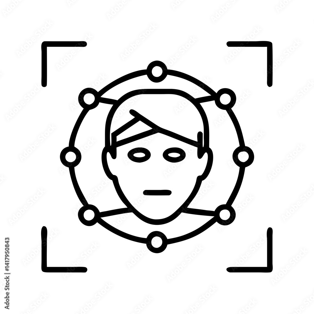 Poster facial recognition face scan identity verification biometric scanner security system technology conc