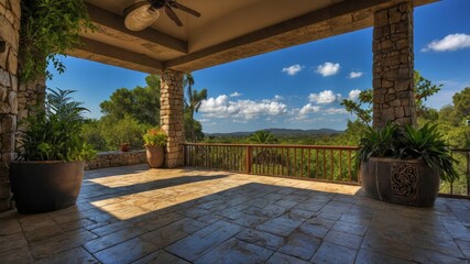 Fototapeta premium Mediterranean Villa Terrace with Panoramic View