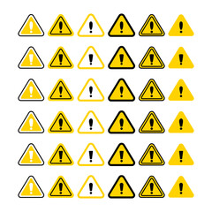 Caution Sign Bundle Set Traits Sign Symbol. Triangle Shape Caution Sign Symbol. Yellow and Black Color.