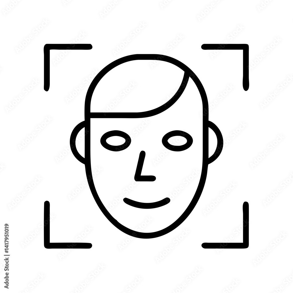 Poster facial recognition face scan technology biometric authentication security system outline icon vector