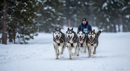 Dog Sledding Race in Winter - Photo