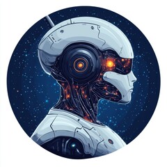 Futuristic AI Robot Head Profile Against Starry Background in Detailed Illustration
