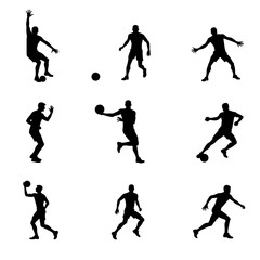 A set of silhouettes of football players. isolated on white background. graphic vector illustration.