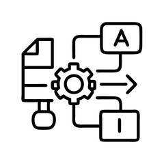 Data processing workflow automation diagram with gear icon and arrow for machine learning task flow