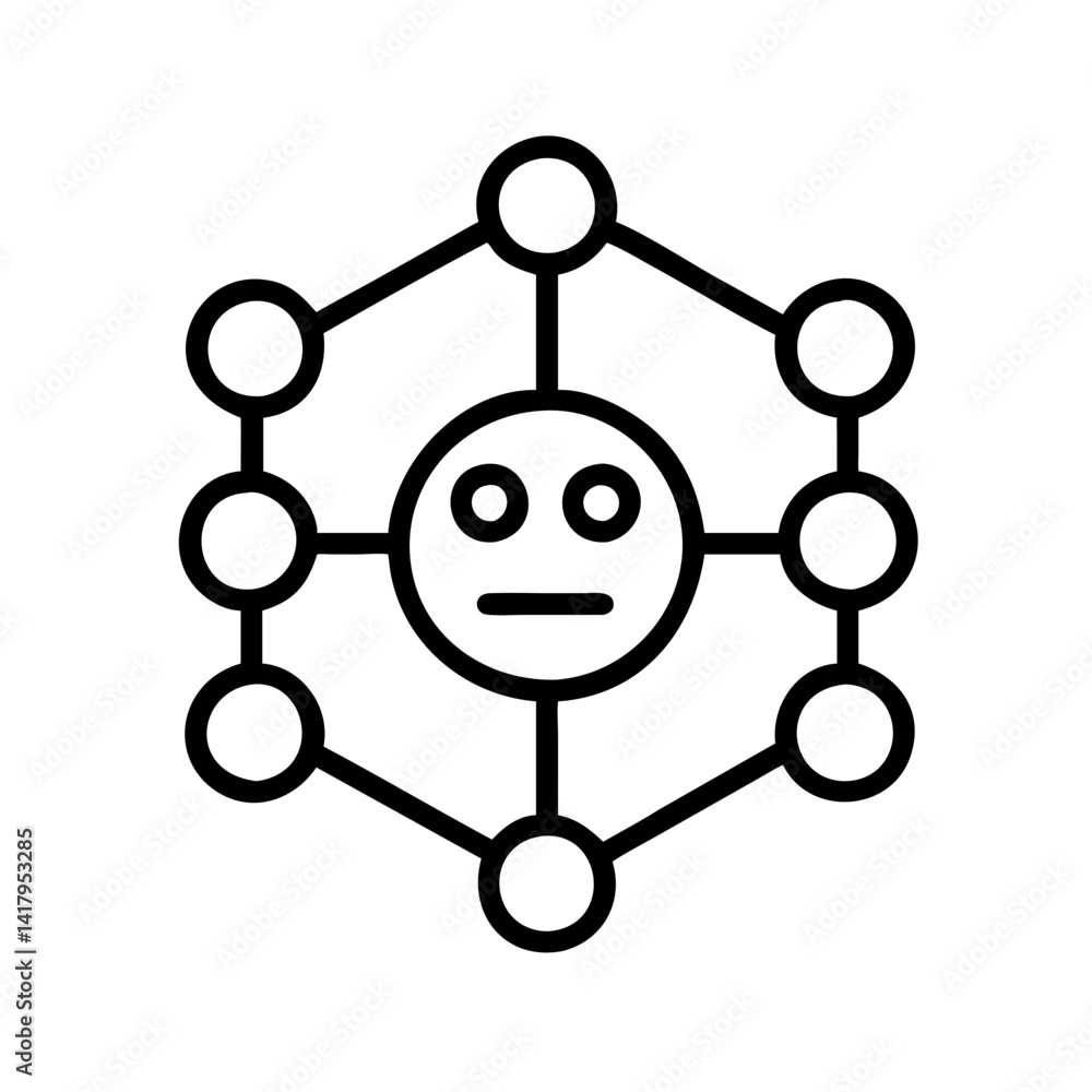Poster hexagon network connection node structure diagram face sad emotion data science technology web