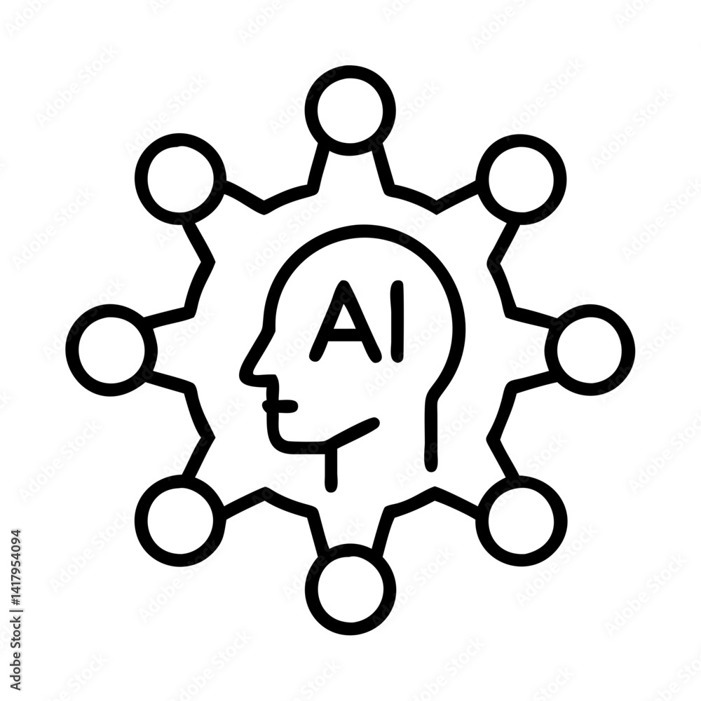 Poster ai artificial intelligence machine learning neural network head connection concept design vector ico