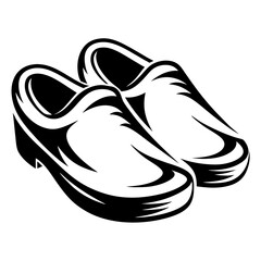 Black and white graphic depiction of clogs, traditional Dutch wooden shoes