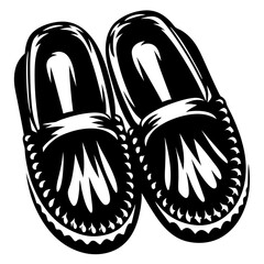Pair of Detailed Black and White Moccasins Footwear Illustration Art
