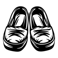 Stylized Black and White Illustration of a Pair of Slippers or Loafers