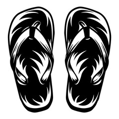 Black and White Pair of Flip Flops with Ornamental Details Graphic