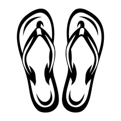 Black and white graphic illustration of summer flip flops for beachwear