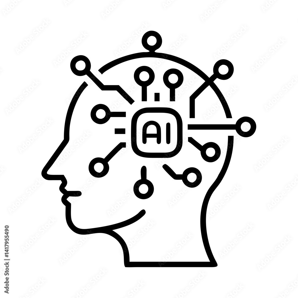 Poster ai artificial intelligence machine learning deep learning neural network brain head technology icon
