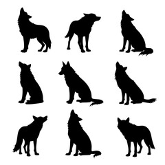 animals silhouettes vector, wolf silhouettes