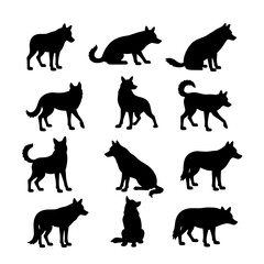 animals silhouettes vector, wolf silhouettes