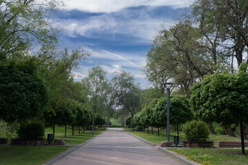 Summer skyline cityscape of Sandomierz, Świętokrzyskie, Poland. Wide panoramic aerial view