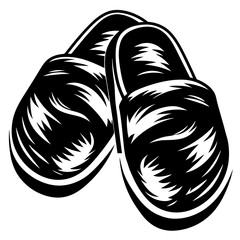 Monochrome drawing of two slippers next to each other on white backdrop