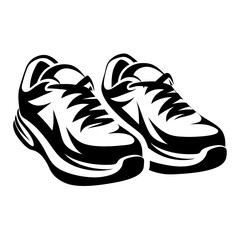 Black and white illustration of a pair of sports shoes or sneakers